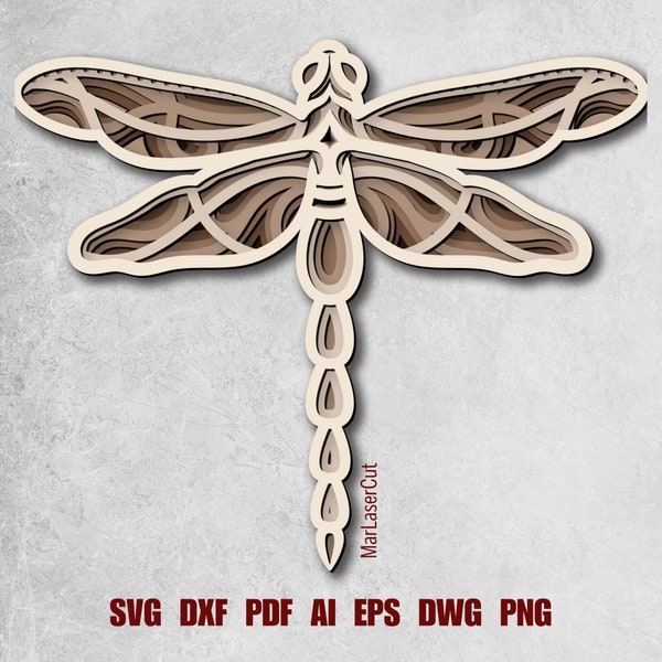 Multilayer Dragonfly Laser Cut File 3D Layered Dragonfly Paper Cut SVG Dragonfly SVG Layered Dragonfly Layered File Cut SVG File Dragonfly