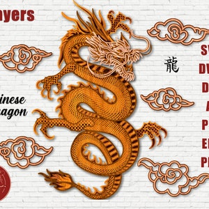 Multilayer Chinese Dragon Laser Cut File SVG Laser Cutting Dragon DXF file mandala laser cut file Chinese Layered Cut file for wood decor