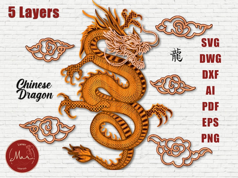 Multilayer Chinese Dragon Laser Cut File SVG Laser Cutting Dragon DXF ...