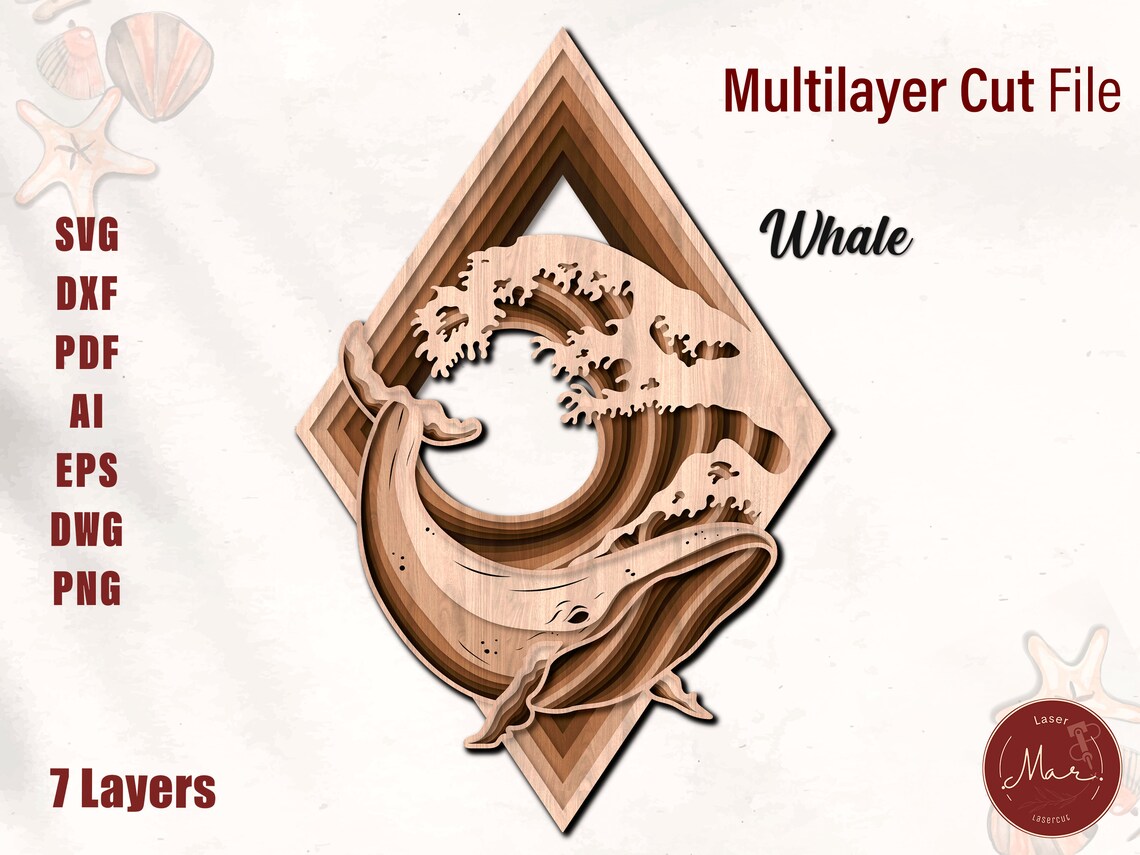Multilayer Whale Art Laser Cut File 3D Layered Whale Layered Dxf Dwg ...