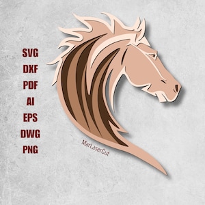 Cheval découpé au laser 3D fichier SVG téléchargement immédiat Vector Pattern Design Glowforge Silhouette Cricut Boho décoration murale bricolage CO2 contreplaqué
