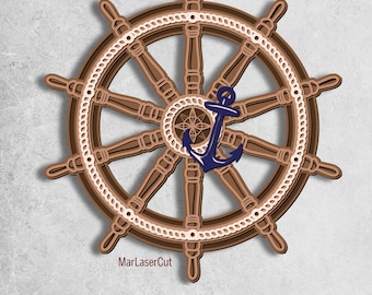 Multilayer Ship Wheel Laser Cut File Ship Wheel SVG Boat Layer Laser Cut Boat Template Ship Wheel Layered Nautical Cut File SVG Wooden Ship