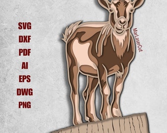 Multilayer Goat Climbing Laser Cut File 3D Layered Goat Layered Dxf Dwg Plywood Cutting SVG File 3D Plywood Goat Template CNC router DXF