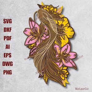 3D Koi Fish Laser Cut File Layered Mandala Svg for Glowforge xTool Cnc Japanese Wall Art, Dxf Ai Pdf, Zen Pond Decor Download