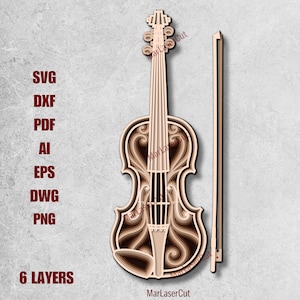 Mandala de violín en capas SVG musical Archivo de corte SVG Capa 3D Arte decorativo Mandala SVG Corte de papel Archivo de corte láser multicapa Dxf Fil Mandala