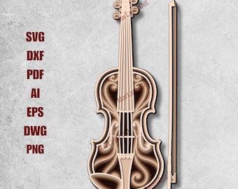 Violin Mandala Layered SVG Musical SVG Cut File 3d Layer Decorative art Mandala SVG Paper Cutting Multilayer Laser Cut file Dxf Fil Mandala