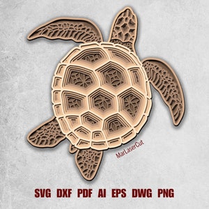 Archivo de corte láser de tortuga marina, SVG multicapa, descarga instantánea, diseño de patrón vectorial, silueta Glowforge, Cricut, bohemio, decoración de pared para el hogar, bricolaje, CO2
