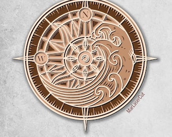 Nautical Laser File Compass Laser SVG layered Nautical SVG Mandala Laser Cut Ship Laser Dxf Layered Compass Wood Cut Boat Svg