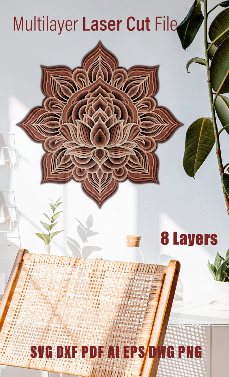 Multilayer Lotus Mandala Laser Cut File 3D Lotus Mandala Layered Dxf ...