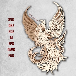 Fichier multicouche Phoenix découpé au laser 3D en couches Phoenix papier découpé SVG Phoenix SVG en couches Phoenix fichier en couches coupe fichier SVG 3D Phoenix Cnc