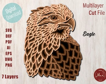File di taglio laser a strati Eagle Eagle SVG 3D Download istantaneo Design modello vettoriale multistrato Glowforge Cricut Boho Laser Wall Art