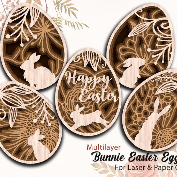 Easter Bunny Laser Cut Multi layered Easter Laser Cut File SVG Happy Easter Egg Instant Download Kids Laser Cut Glowforge Cricut Wall art