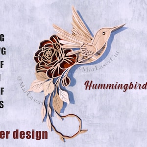 File 3D in formato SVG con taglio laser a forma di colibrì, motivo vettoriale multistrato per la festa della mamma, download istantaneo in formato SVG con taglio laser multistrato, mandala multistrato Glowforge.