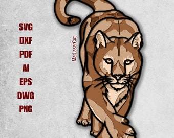 Laser Cut Feline Template for Plywood Cutting - Cougar and Tiger Layered SVG & DXF Files