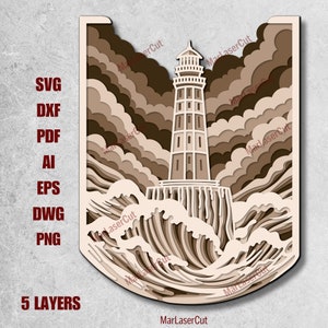 Vuurtoren gelaagde SVG nautische kunst SVG gesneden bestand 3D-laag decoratieve kunst Mandala SVG lasersnijden meerlaagse lasergesneden bestand dxf fil mandala
