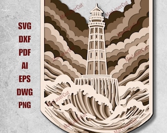 Lighthouse Layered SVG Nautical Art SVG Cut File 3d Layer Decorative art Mandala SVG Laser Cutting Multilayer Laser Cut file Dxf Fil Mandala
