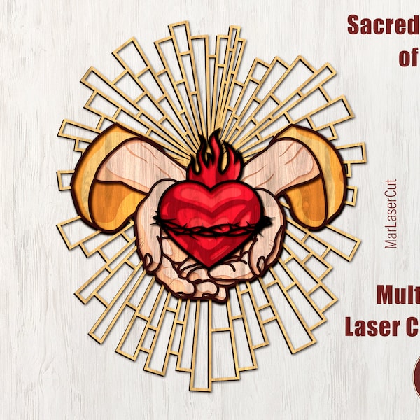 Sacred Heart of Jesus Laser Cut File 3D Laser Cut Plywood Cutting Dxf Dwg Religious Laser Cut Template SVG File Jesus Multilayer File DXF