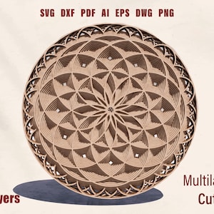 Mandala Laser Cut File SVG layered Mandala Digital File Mandala Glowforge Mandala Multilayer Geometric Laser Art DXF Laser Cut Wall Art