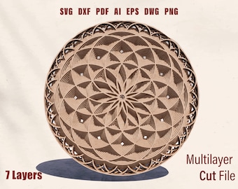 Mandala Laser Cut File SVG layered Mandala Digital File Mandala Glowforge Mandala Multilayer Geometric Laser Art DXF Laser Cut Wall Art