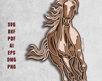 Multilayer Horse Running Laser Cut File 3D Layered Horse Layered Dxf Dwg Plywood Cutting SVG File 3D Plywood Horse Cricut Template CNC DXF