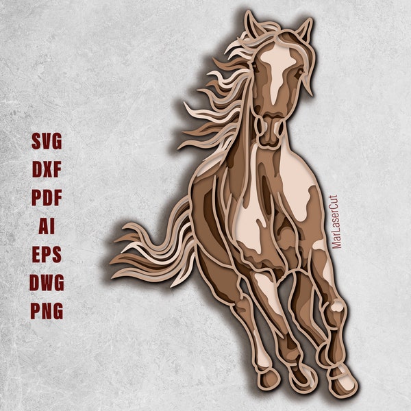 Multilayer Horse Running Laser Cut File 3D Layered Horse Layered Dxf Dwg Plywood Cutting SVG File 3D Plywood Horse Body Template CNC DXF