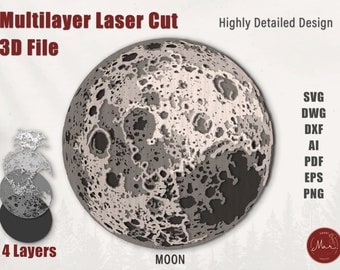 4 Layers Multilayer Full Moon Laser Cut 3D File SVG detailed Moon laser cut file Dxf Svg Glowforge files laser cut Boho Home Wall Art Decor