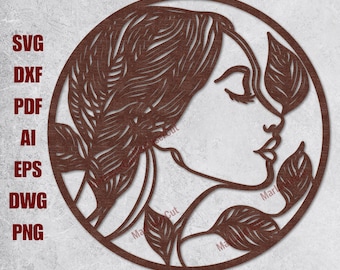 Multilayer Woman Decoration Laser Cut File SVG Woman silhouette DXF Layered Files Dxf Laser cut Boho SVG File 3D Plywood Decor Cnc File Dxf