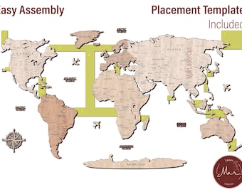 Mapa de viaje del mundo cortado con láser Archivo SVG Mapa del mundo de madera en capas Descarga instantánea Mapa del mundo cortado con láser Plantilla de corte con láser Mandala