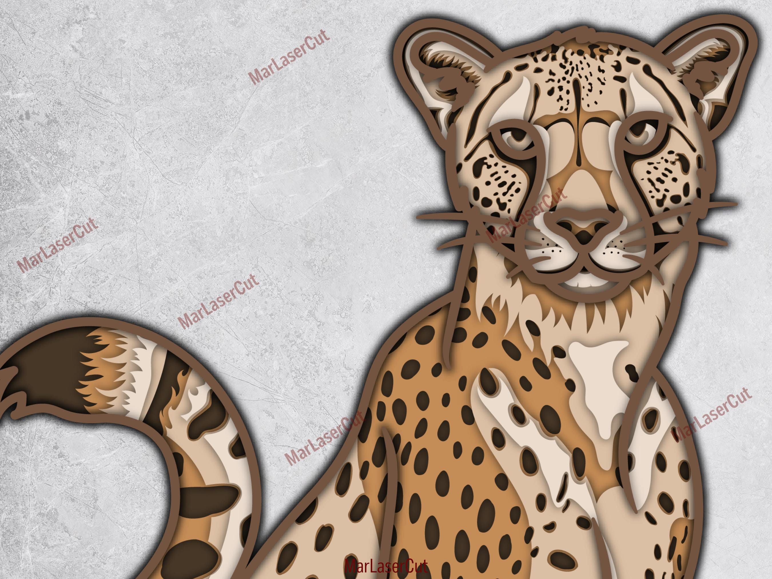 Multilayer Cheetah Laser Cut File 3D Layered Safari Laser Cut Dxf Dwg ...