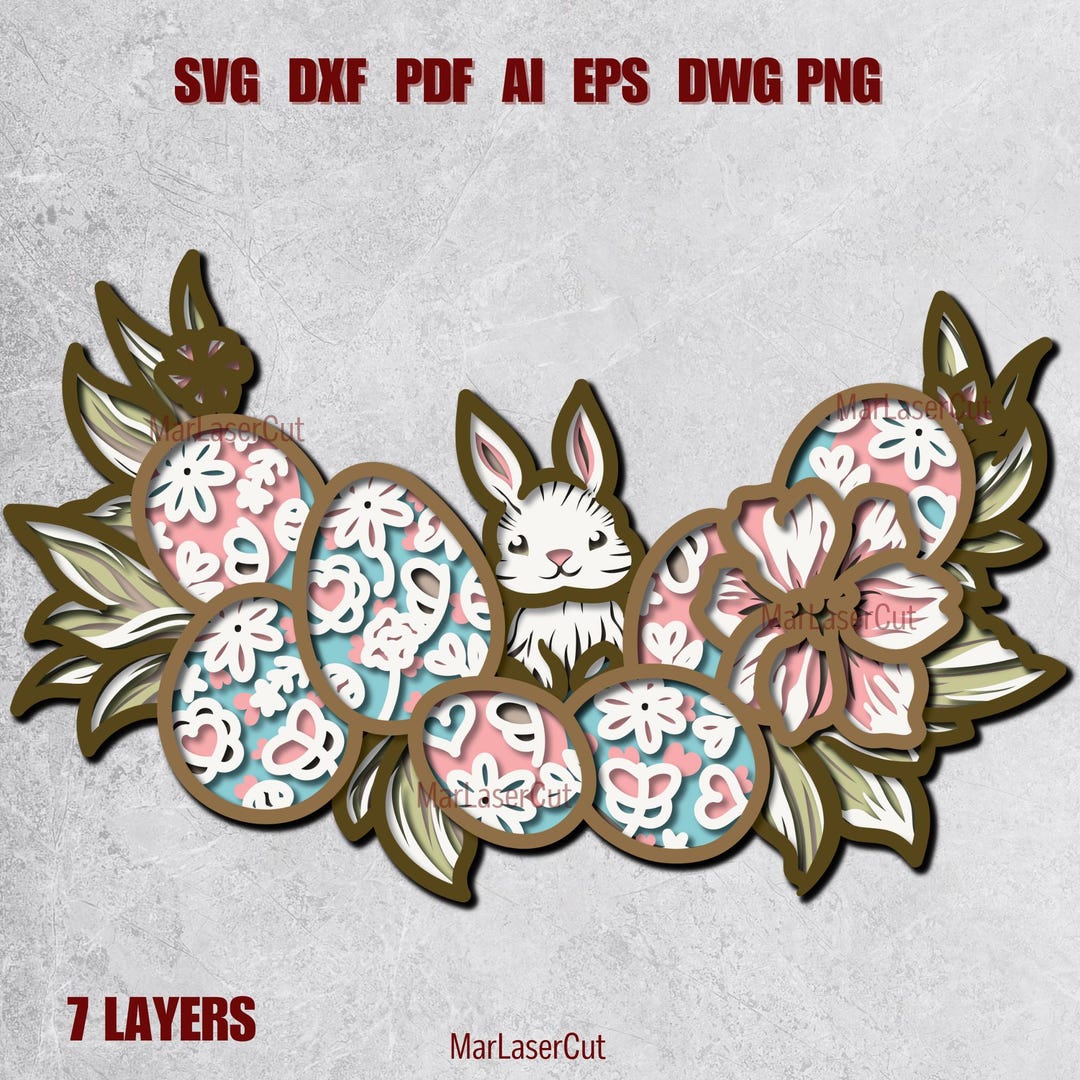 Layered Easter Bunny Laser Cut Happy Easter 3D File SVG Cutting File ...