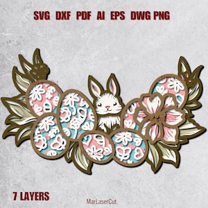 Lapin de Pâques en couches découpé au laser Joyeuses Pâques fichier 3D Fichier de coupe SVG Lapin de Pâques Fichier Glowforge Pâques Modèle laser en couches SVG Cricut