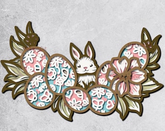 Layered Easter Bunny Laser Cut Happy Easter 3D File SVG cutting file Easter Rabbit File Glowforge Easter Layered SVG Cricut Laser Template