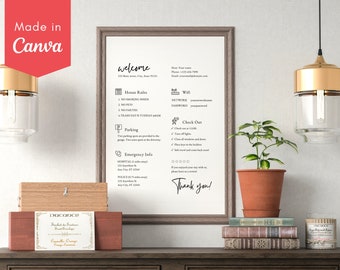 1 Page Airbnb Welcome Sign Template | Welcome Guide Airbnb| Airbnb WIFI sign |Template Airbnb Rental Check Out Instruction Sign|House Rules