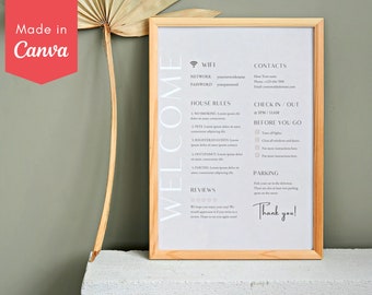 1 Page Airbnb Welcome Sign Template | Welcome Guide Airbnb| Airbnb WIFI sign |Template Airbnb Rental Check Out Instruction Sign|House Rules