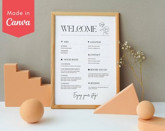 1 Page Airbnb Welcome Sign Template | Welcome Guide Airbnb| Airbnb WIFI sign |Template Airbnb Rental Check Out Instruction Sign|House Rules