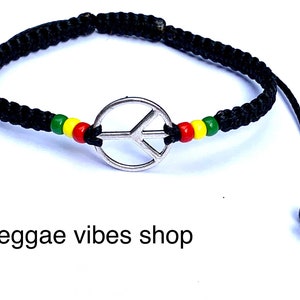 Peace sign bracelet/Peace symbol/Black bracelet/Reggae peace bracelet/Rastafarian/Friendship bracelet/Jamaican style/Unisex gift