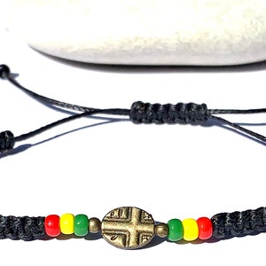 Kreuz Armband/Armband Antik Bronze Kreuz/Geflochtenes Armband/Reggae Armband/Rasta/Rastafari/Schwarz Armband/Mann/Frau/Handmade