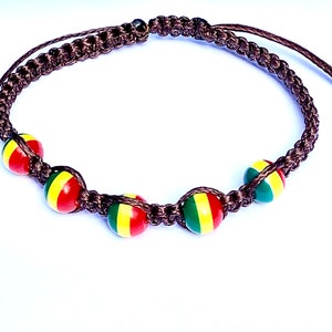Braunes Reggae Armband/Perlenarmband/Handgefertigtes Armband/Armband aus gewachstem Baumwollfaden/Jamaikanischer Stil/Unisex/Wasserdicht