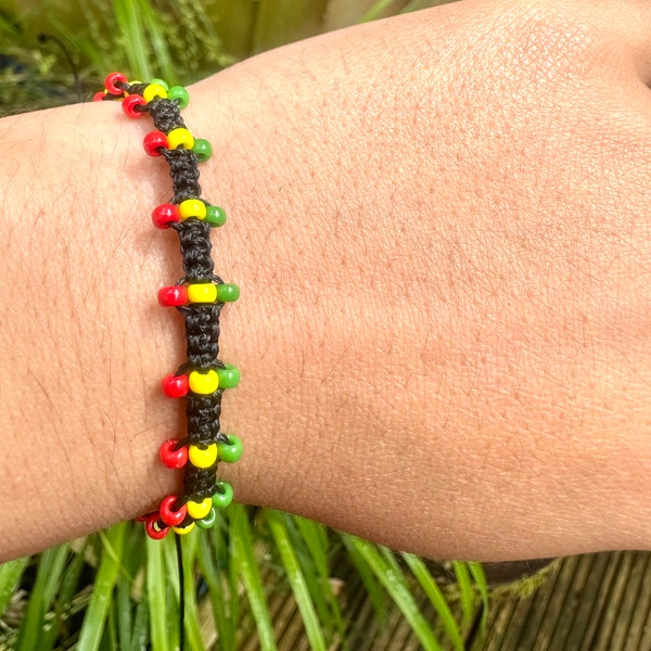 Bracelet reggae/bracelet de perles/bracelet rasta/bracelet noir/bracelet pour homme/ambiance reggae/style rastaman/fille rasta/fait main