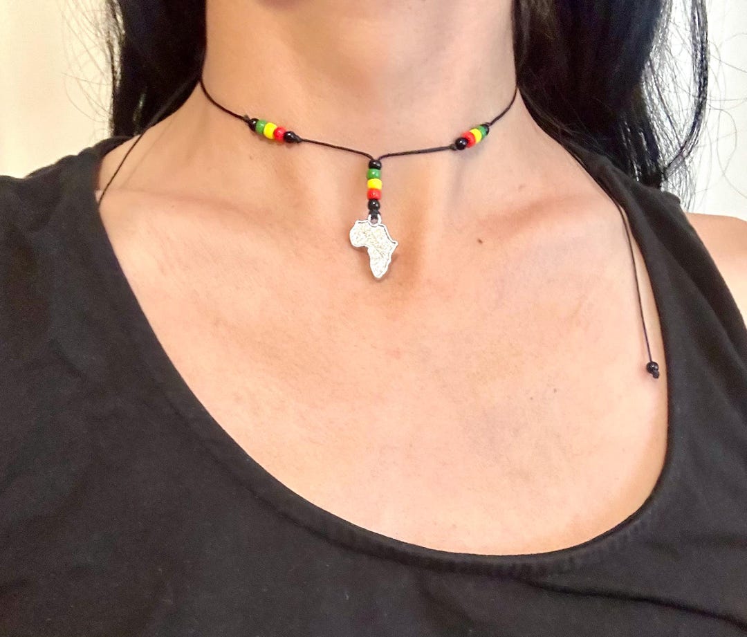 Africa Map Necklace/rasta Beaded Adjustable Choker/afrocentric Jewelry ...