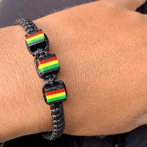 Schwarzes Armband/Reggae/Rastafari/quadratische Perlen/Handgemacht/Für Männer/Für Frauen/Reggae Mädchen/Geflochtenes Armband/Schwarz Rot Gelb Grün/Bob Marley