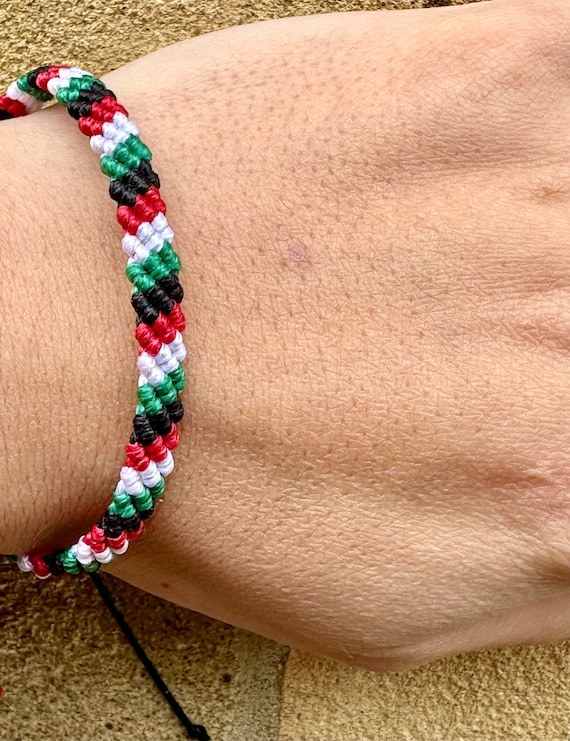 Handmade Palestine Flag Braided Bracelet: Adjustable Unisex Waterproof