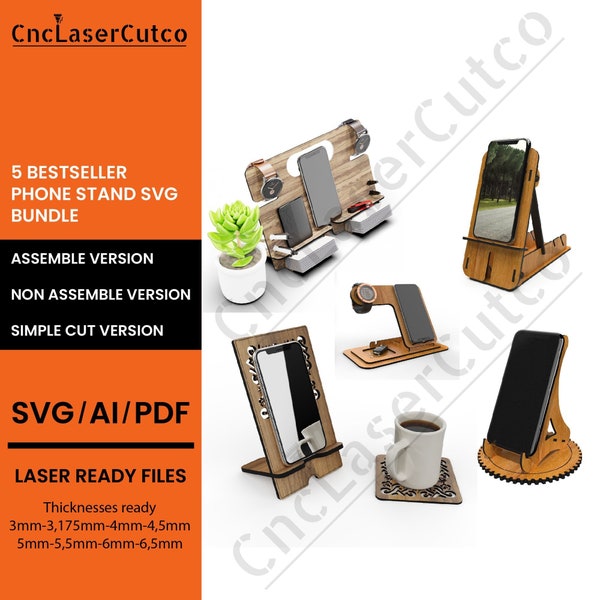 5 Phone Stand And Docking Station Bundle Svg, Charging Station, Desk organizer, Laser cut SVG, Digital download, Ready for Glowforge
