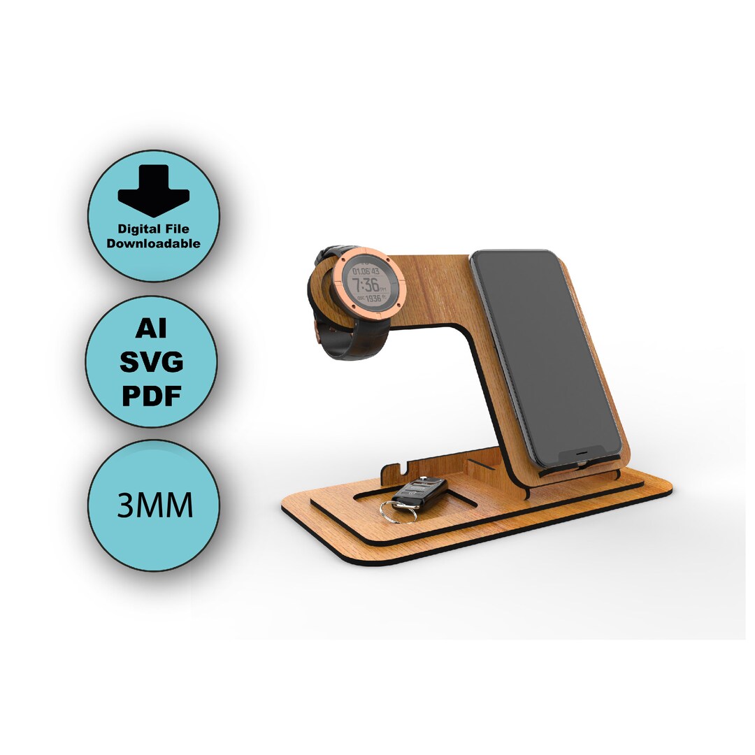 Docking Station SVG, Charging Station Laser Cut File, Desk Organizer, Laser Cut SVG, Wallet Tray