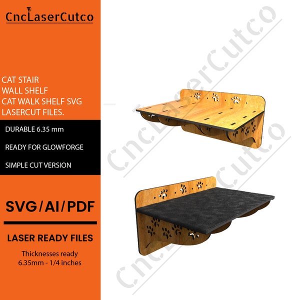 Cat Shelf SVG, Wooden cat furniture SVG, Cat walk shelves laser cut file, Cat stair wall shelf, Digital download, Glowforge SVG