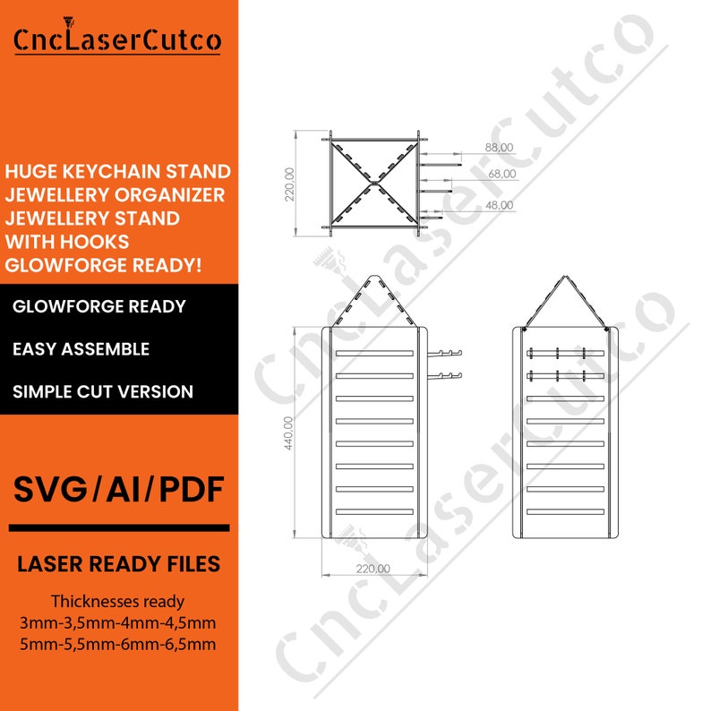 Présentoir bundle SVG, Jewellery Stand, Keychain Stand Bundle SVG, laser cut Jewelry Display Stand, Glowforge SVG files, téléchargement numérique image 10