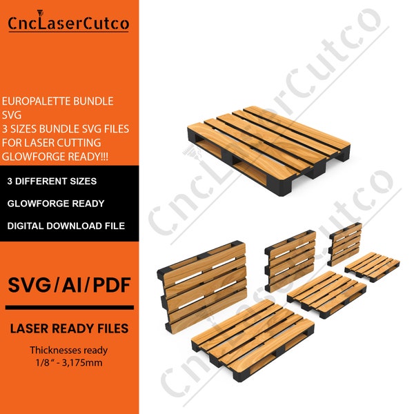 Euro palette SVG bundle, Pallet Outline SVG, Ready for Glowforge file, laser cut files svg, Digital download, cutting machine file