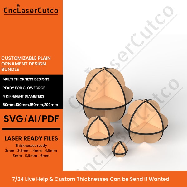 Customizable Plain Ornament Svg, Globe Ornament SVG, Glowforge files, laser cut file, svg files, laser cut SVG, digital download