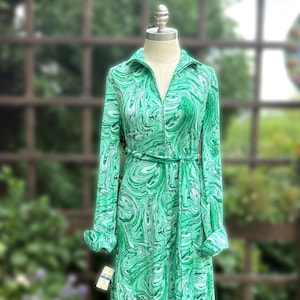 Vintage 70s DVF Green Marble Swirl Dress - Deadstock Diane Von Furstenberg