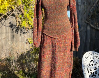 Vintage Saks Fifth Avenue Bouclé Knit Dress: Italian Wool Mohair Blend Pink Marl Poet Sleeves Size L